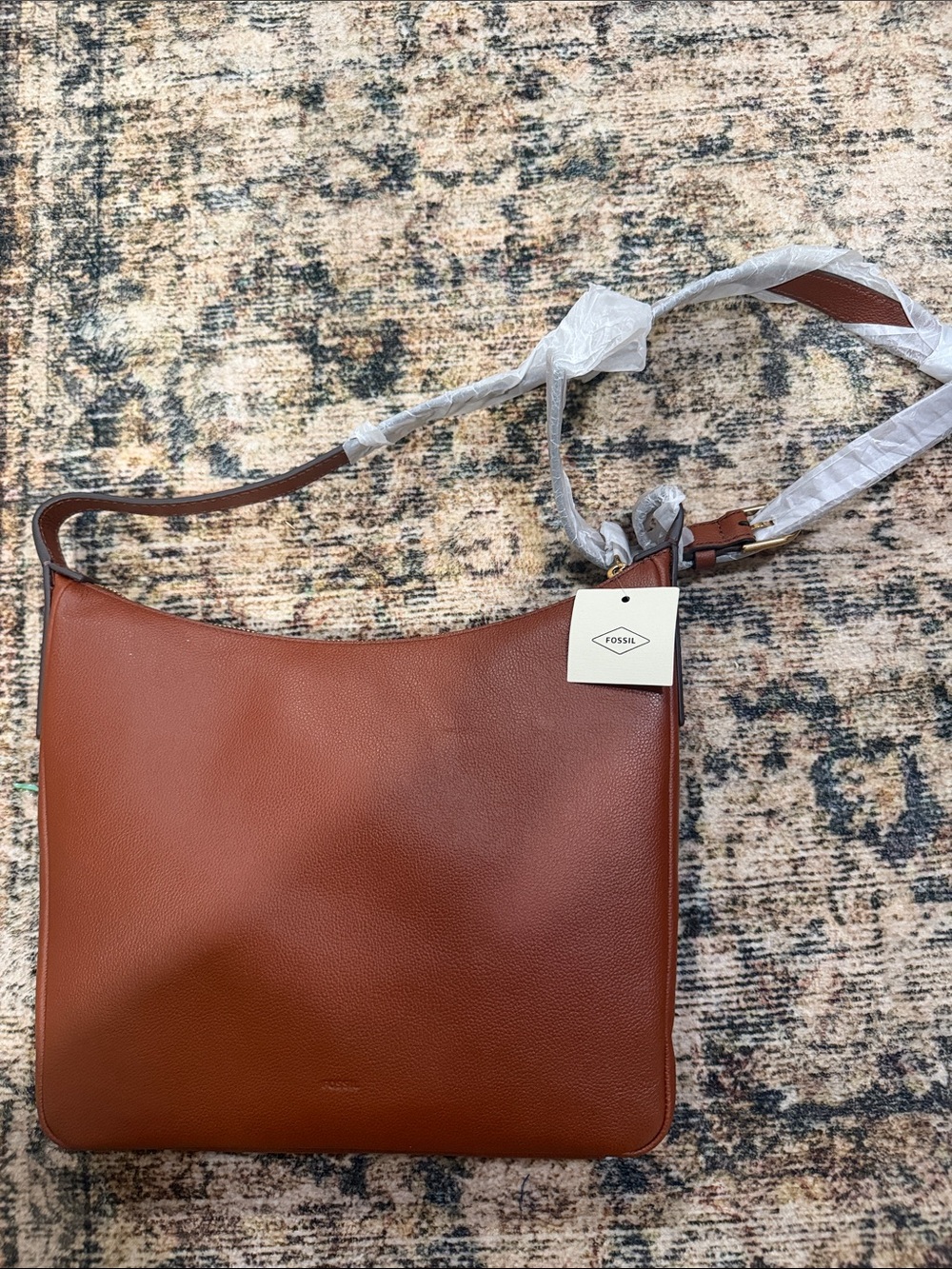 Fossil Men's Cognac Leather Messenger Bag